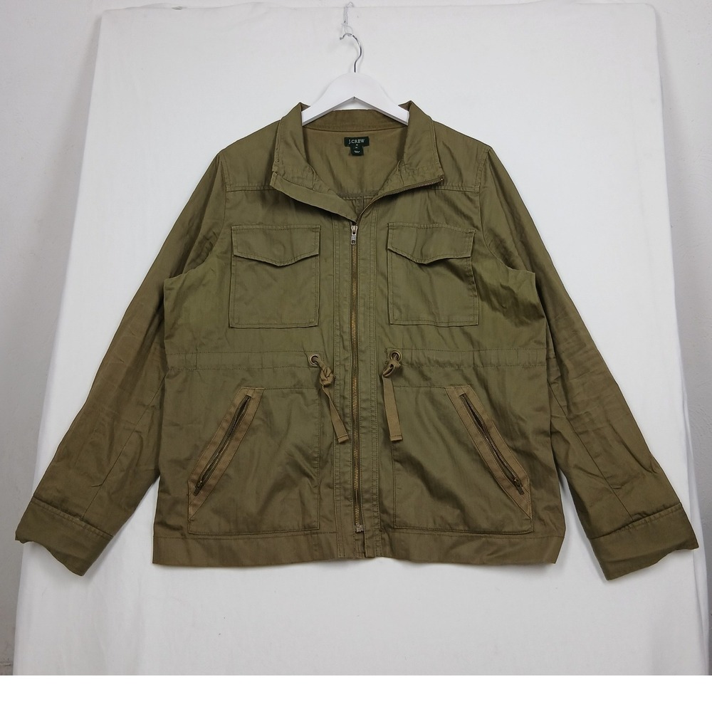 J.Crew Womens XL Olive Green Cotton Utility Field Jacket Full Zip Drawstring